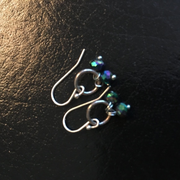 ARTISAN Faceted Vintage Peacock glass bead Doublet Sterling silver Earrings - Picture 3 of 7